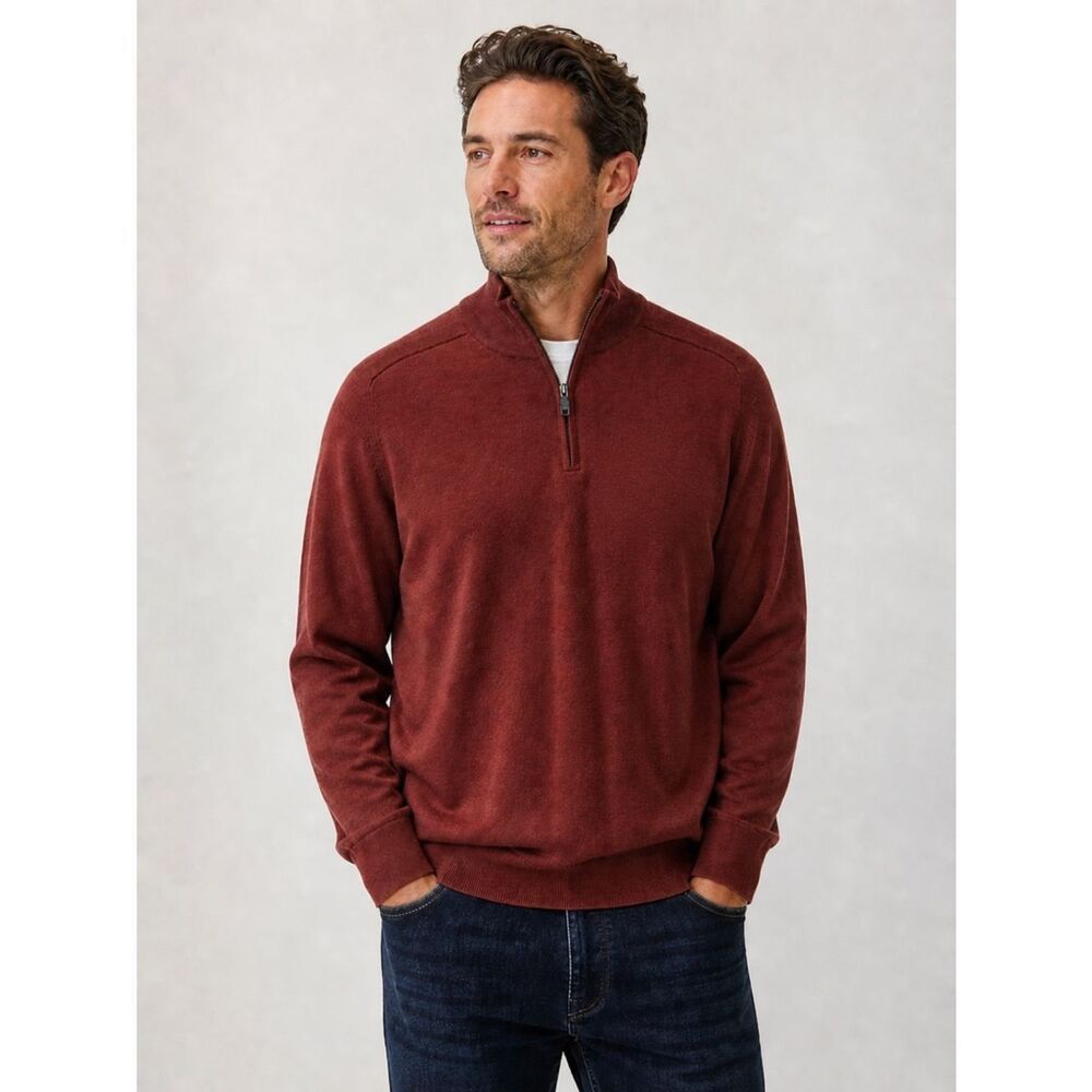 Express Quarter Zip Merino Wool Sweater Rust Brick Red NEW